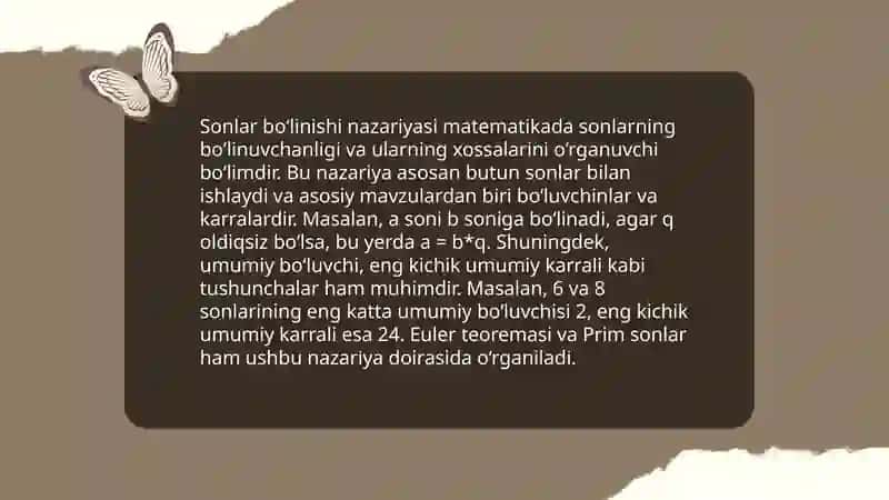 Sonlarning bo‘linishi. Nomanfiy butun sonlar yig‘indisi va ko‘paytmasining bo‘linishi 4