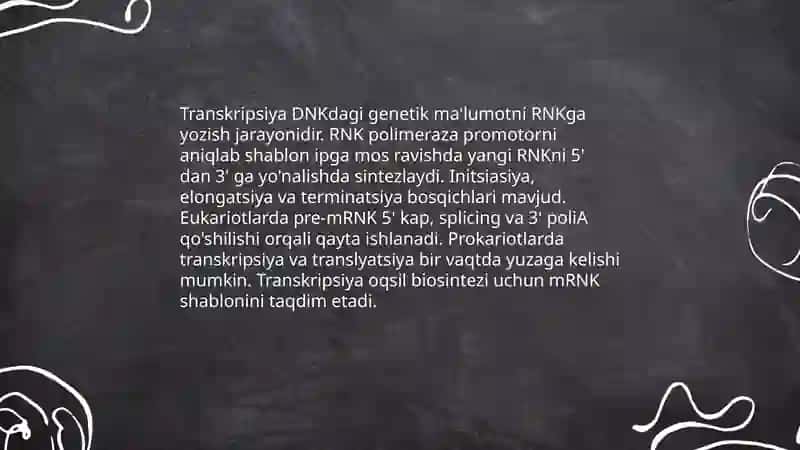 DNKning oqsil biosintezidagi roli. Genetik injeneriya. Oʻzgaruvchanlik va uning shakllari 4