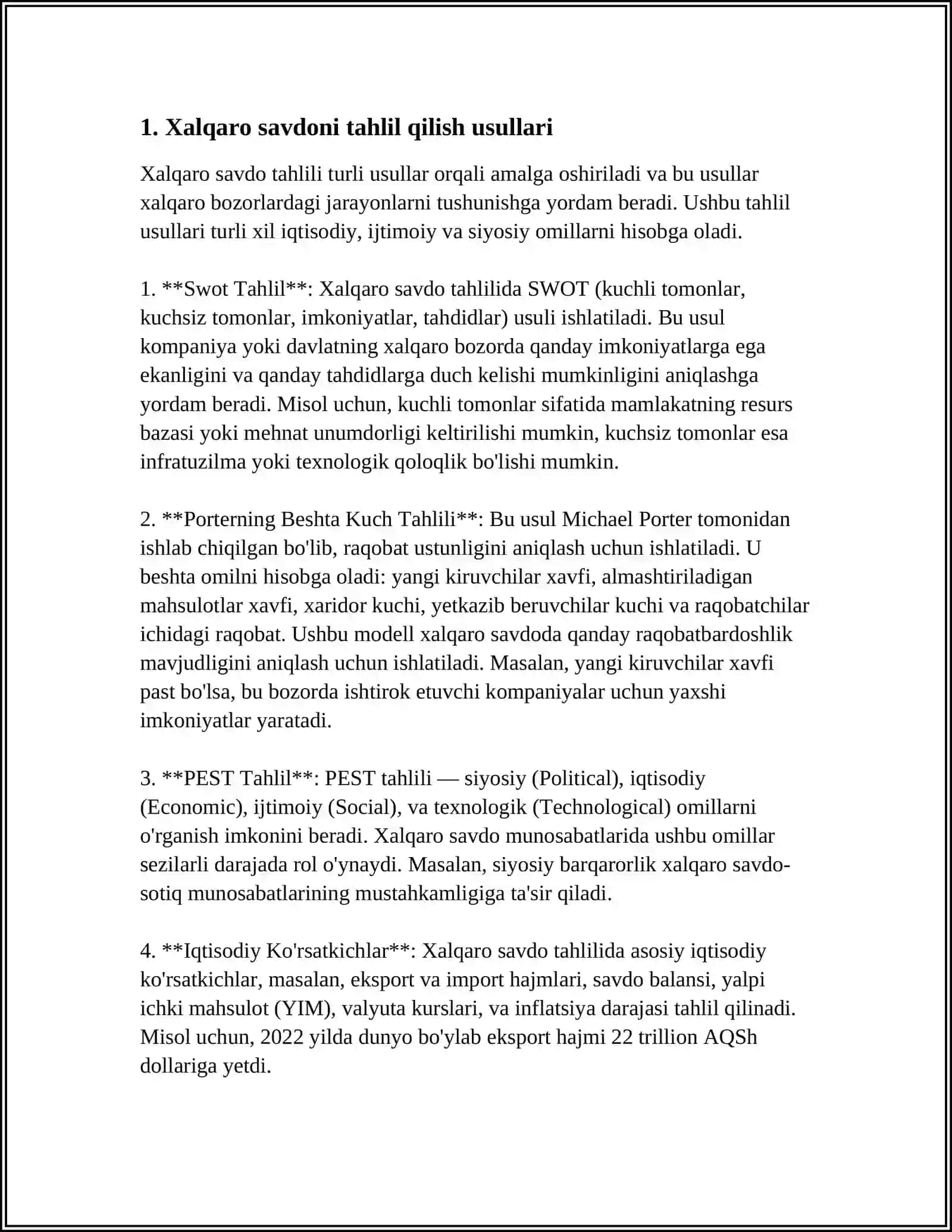 XALQARO SAVDO STATISTIKASI: EKSPORT-IMPORT HAJMINI BAHOLASH VA IQTISODIY SIYOSATNING SAMARADORLIGINI ANIQLASH 4