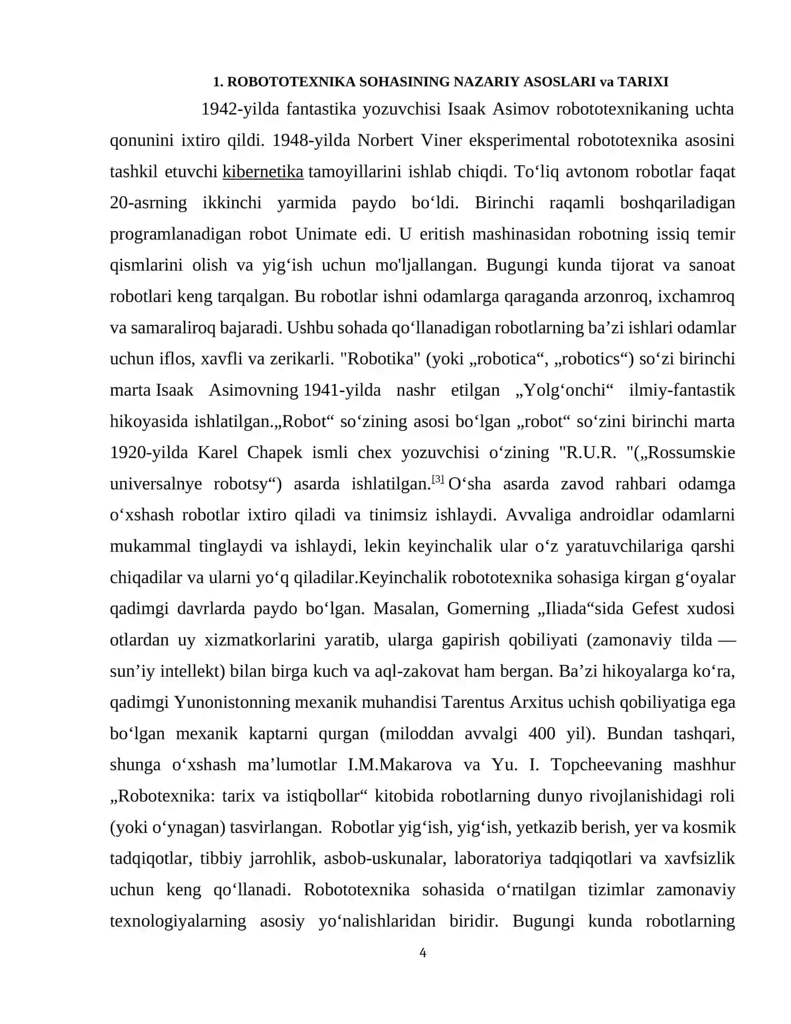 ROBOTOTEXNIKA SOHASIDA O‘RNATILGAN TIZIMLAR KURS ISHI ISHIGA HISOBOT YOZUVI 4