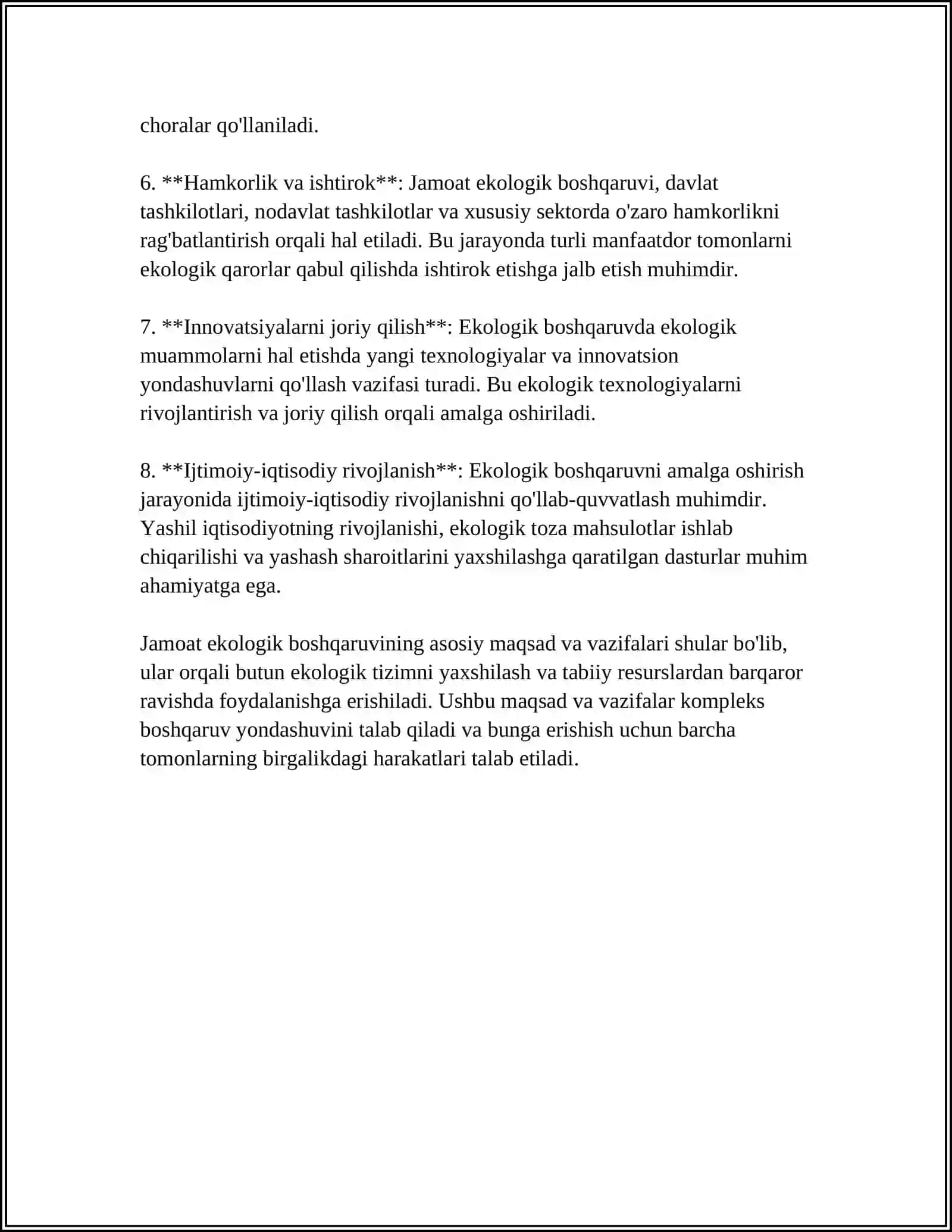 EKALOGIYA HUQUQ FANIDAN REFERAT, MAVZU JAMOAT EKALOGIK BOSHQARUV 4