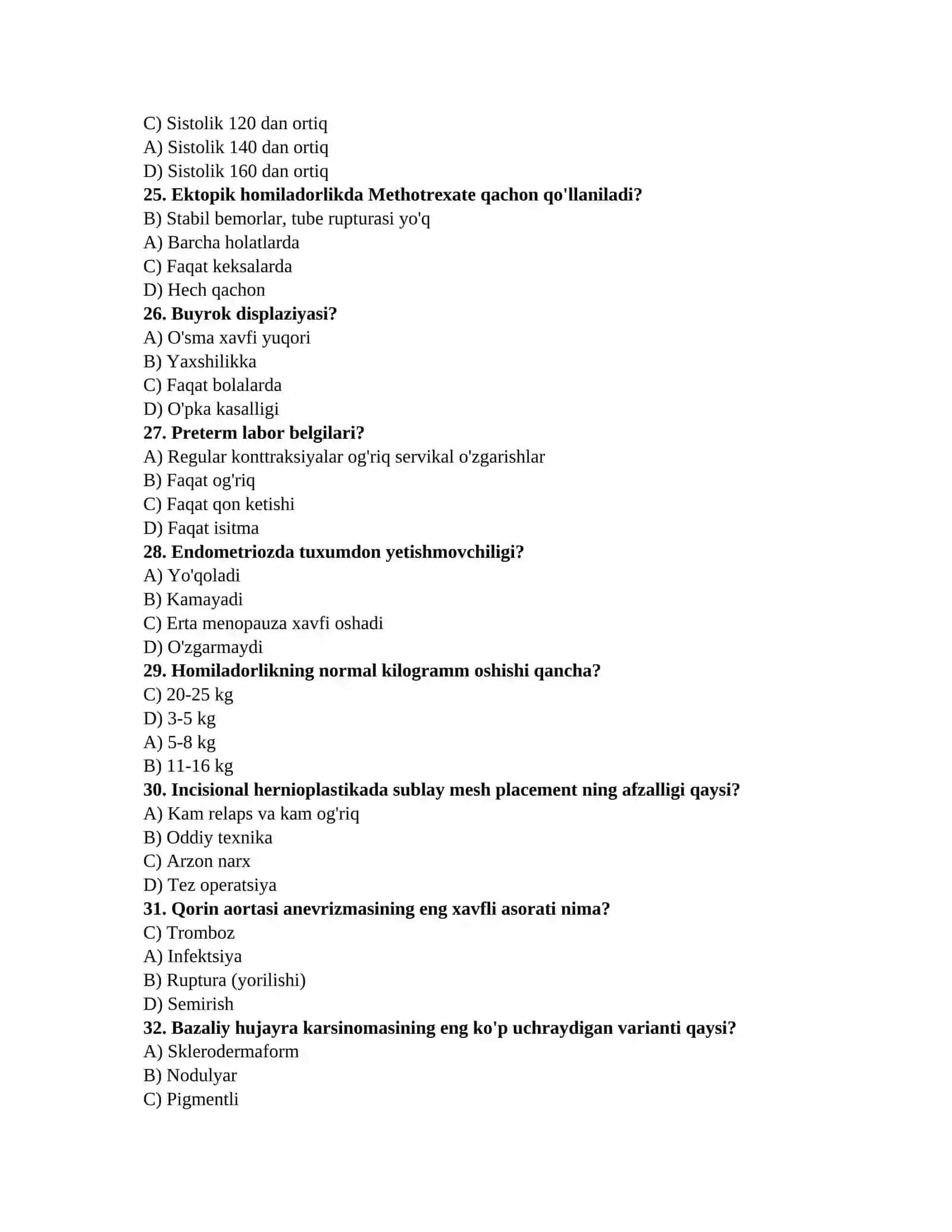 Tibbiyot bo'yicha testlar 4