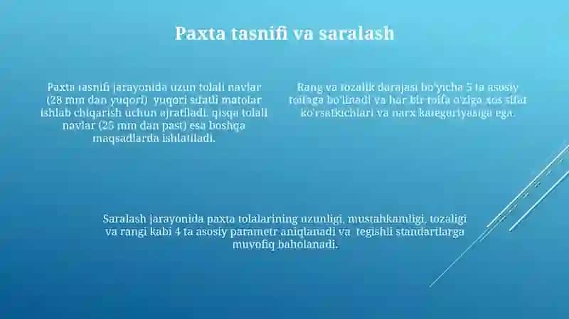 Paxta tozalash zavodlarining texnologik jarayonlar ketma ketligi 4