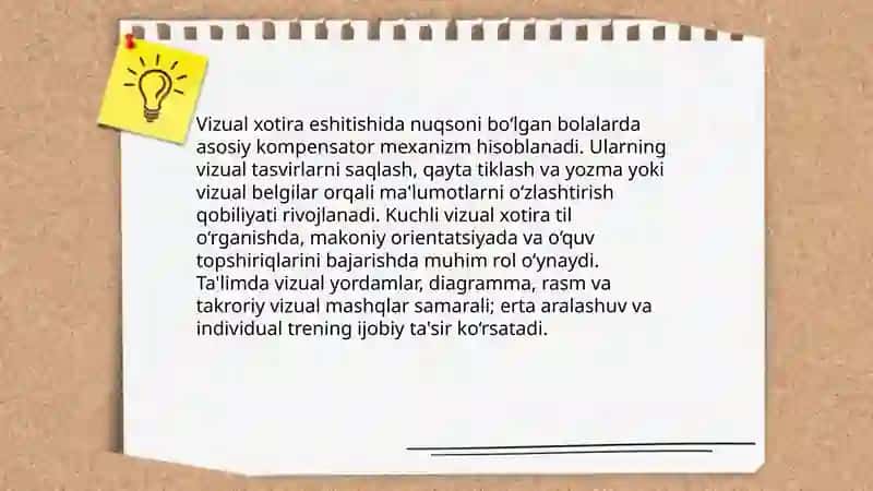 Eshitishida nuqsoni bo'lgan bolalar xotirasini o'ziga xos xususiyatlari 4