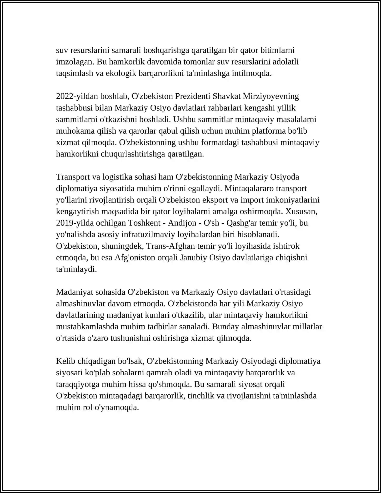 O‘zbekistonning Markaziy Osiyoda diplomatiya siyosati 4