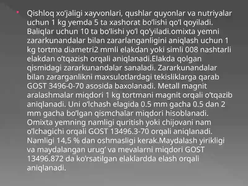 Omuxta yem ishlab chiqarishda tayyorlanadigan  xom ashyolarning xisobi 4