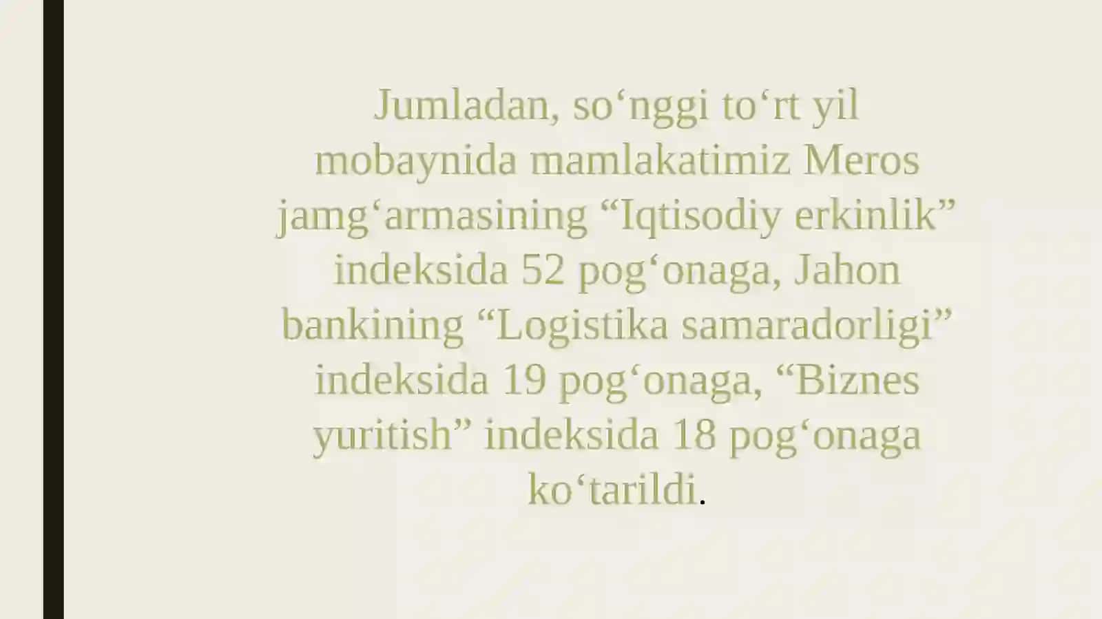 O’zbekistonning xalqaro reytinglardagi ko’rsatkichlari 4