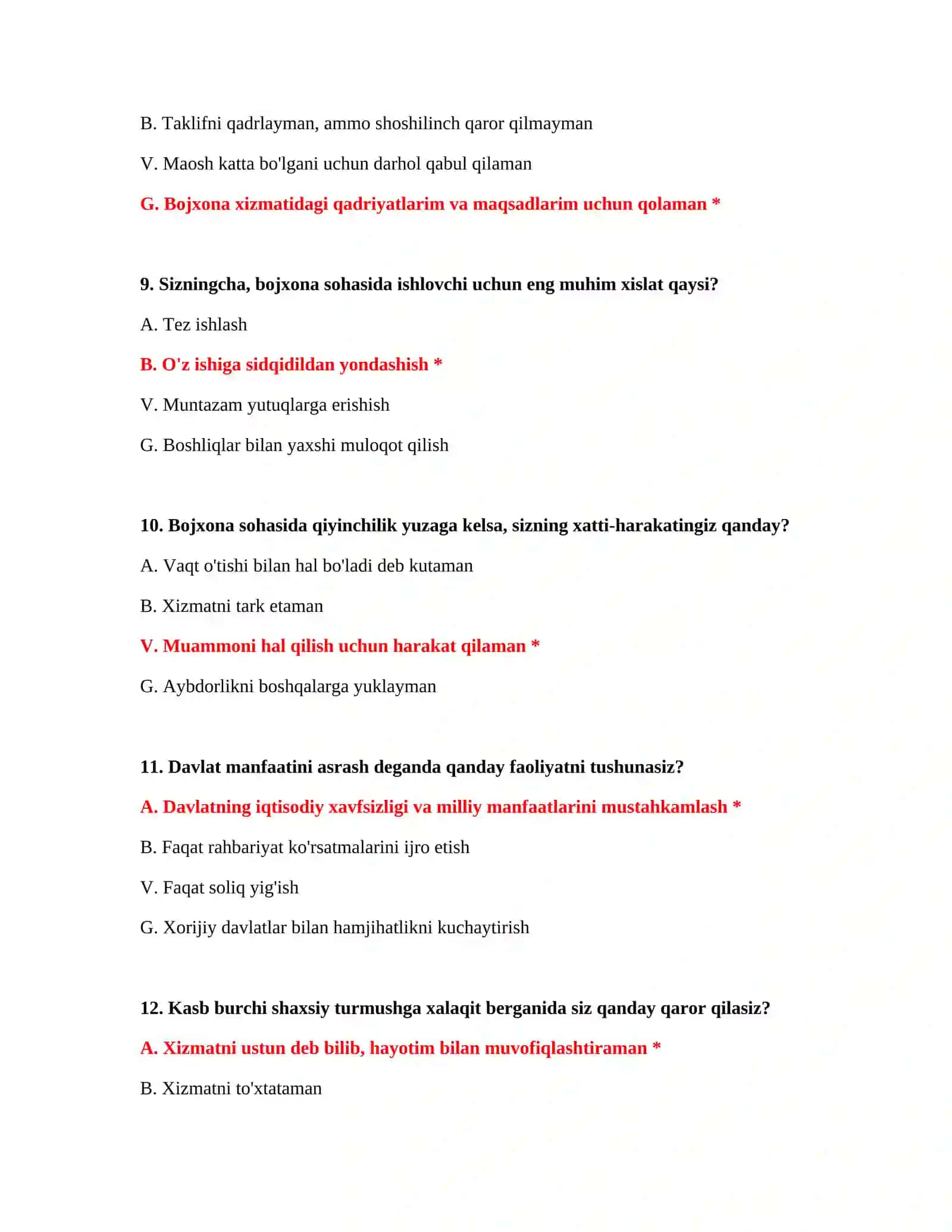 Bojxona IQ test javoblari 2026 4