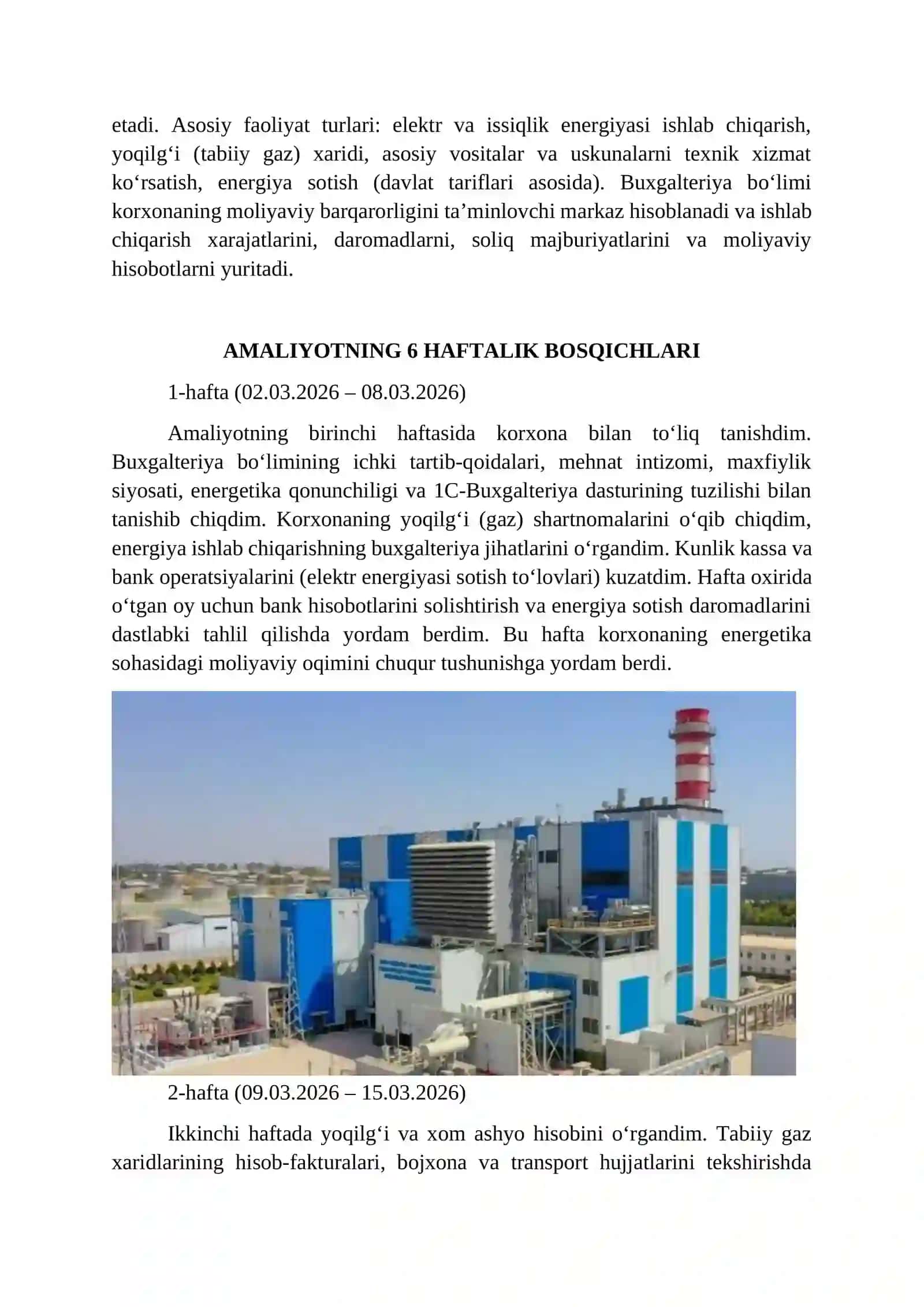 Bitiruv malakaviy amaliyot hisoboti. Toshkent IES AJ. Boʻyicha 4