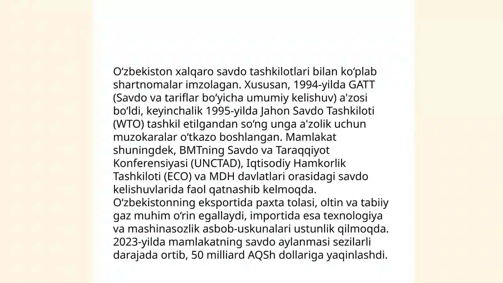 O'zbekiston Respublikasining tashqi savdo siyosati 4