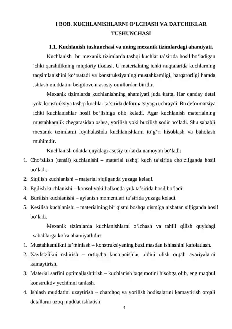 DATCHIKLAR YORDAMIDA KUCHLANISHLARNI EKSPERIMENTAL ANIQLASH 4