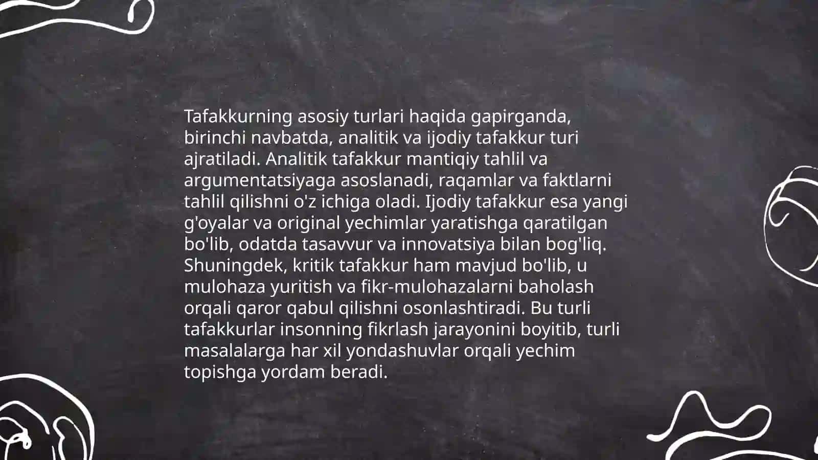 Tafakkur operatsiyalari ularning tasniflari.Taffakkur jarayonining talaba intelektual taraqqiyotidagi oʻrni 4