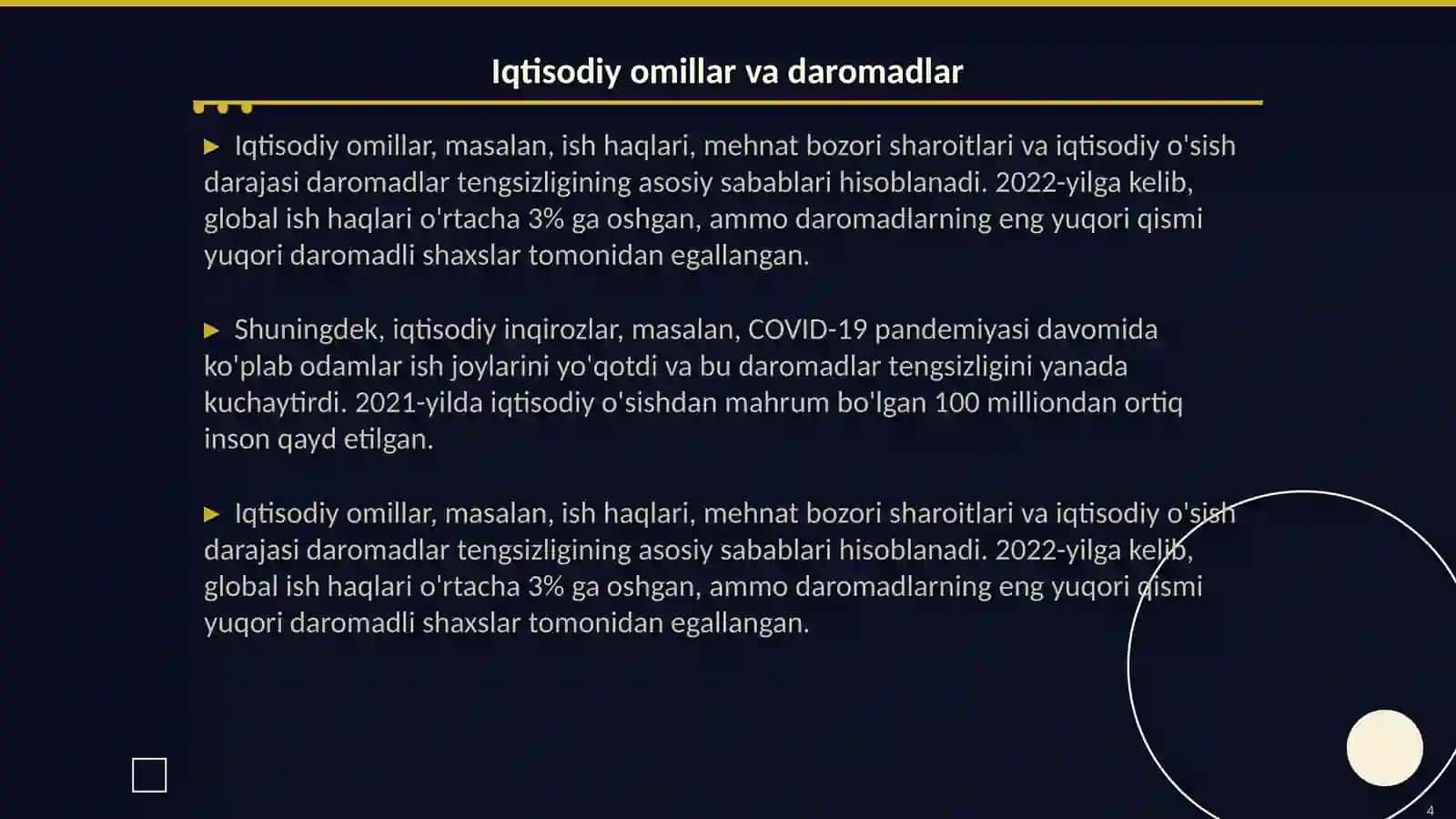 Daromadlar tengsizligining vujudga kelish sabablari va uning darajasini aniqlash ko'rsatkichlari 4