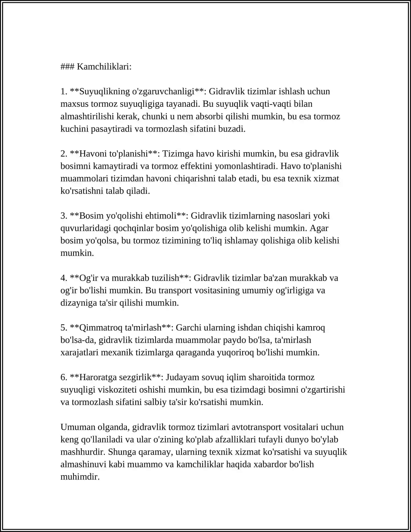 Tormoz Tizimlarining Afzalliklari va Kamchiliklari 4