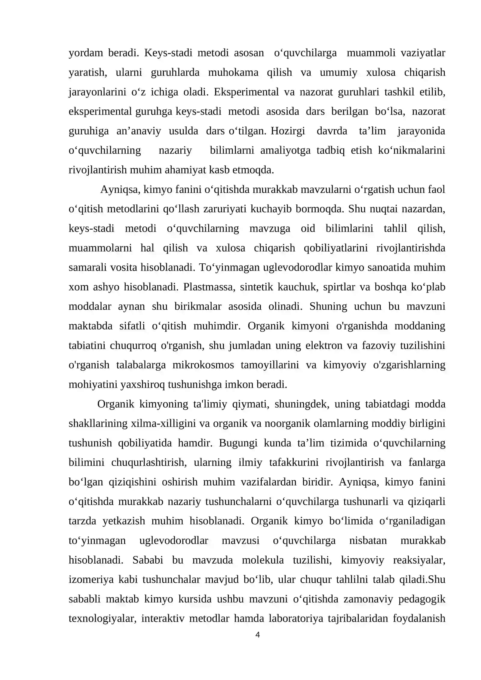 MAKTAB KIMYO KURSIDA TO‘YINMAGAN UGLEVODORODLAR MAVZUSINI O‘QITISHNI TAKOMILLASHTIRISH 4