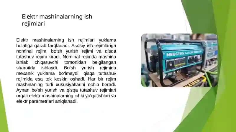 Elektr mashinalarning qisqa tutashuv va bo‘sh yurish rejimlari 4