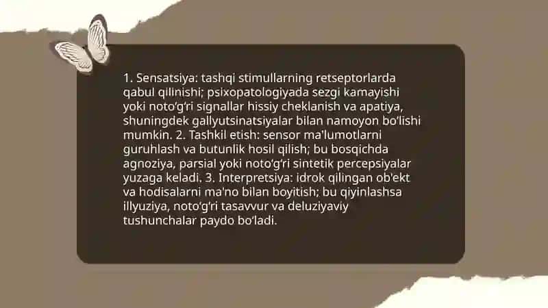 Asosiy psixopatalogik simptomlar. Idrok etish. Idrok etishning buzilishi 4