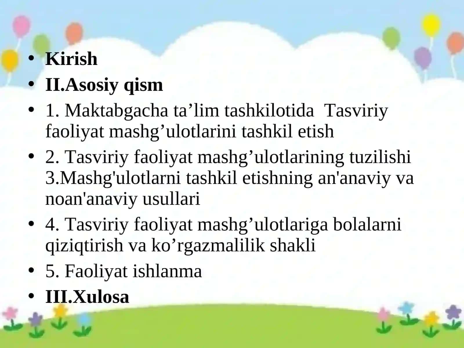 loyiha ishi Maktabgacha ta’lim tashkilotida  Tasviriy faoliyat mashg’ulotlarini tashkil etish usullari 4