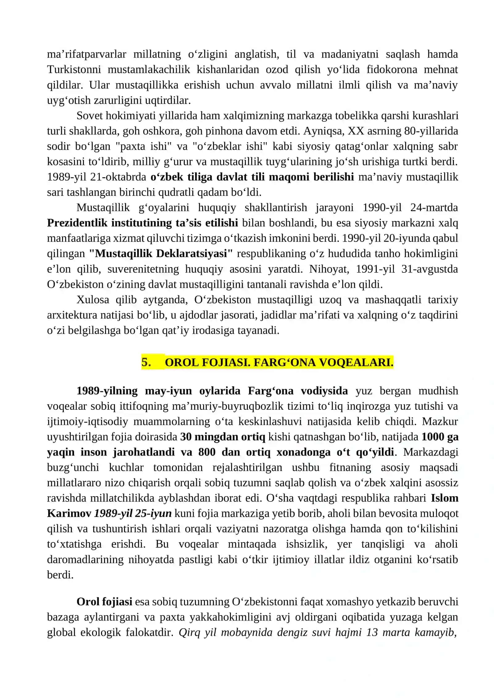 O'zbekistonning eng yangi tarixi fanidan oraliq nazorati javoblari 4