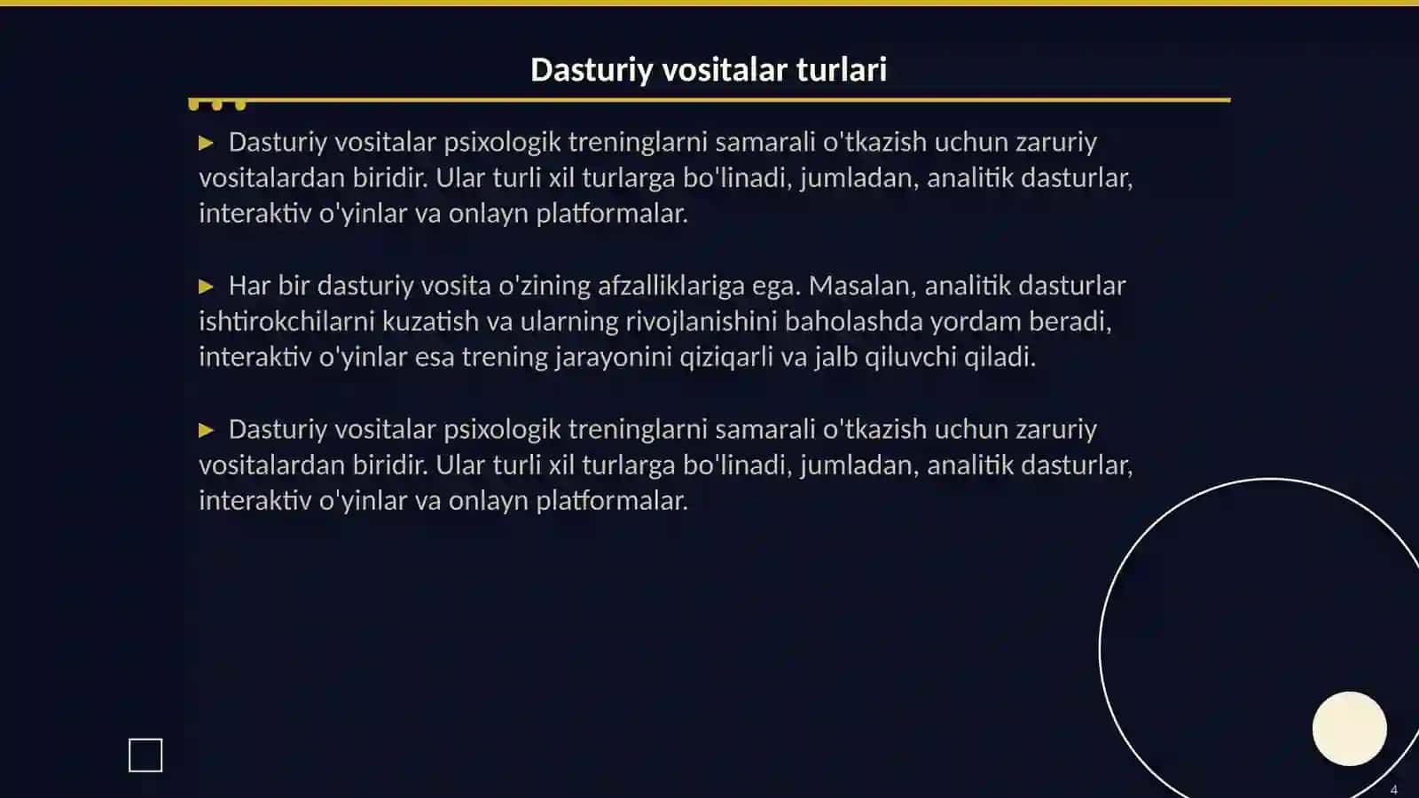 Psixologik treninglarni tashkil etishda dasturiy vositalardan foydalanish 4
