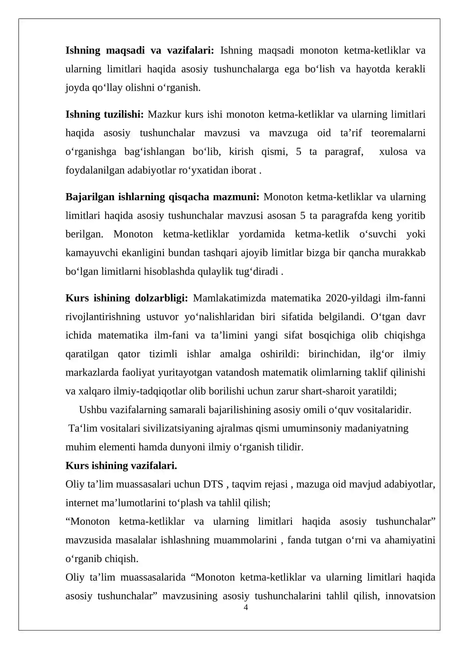 Monoton ketma-ketlik va uning limitlari, tatbiqlari 26 4