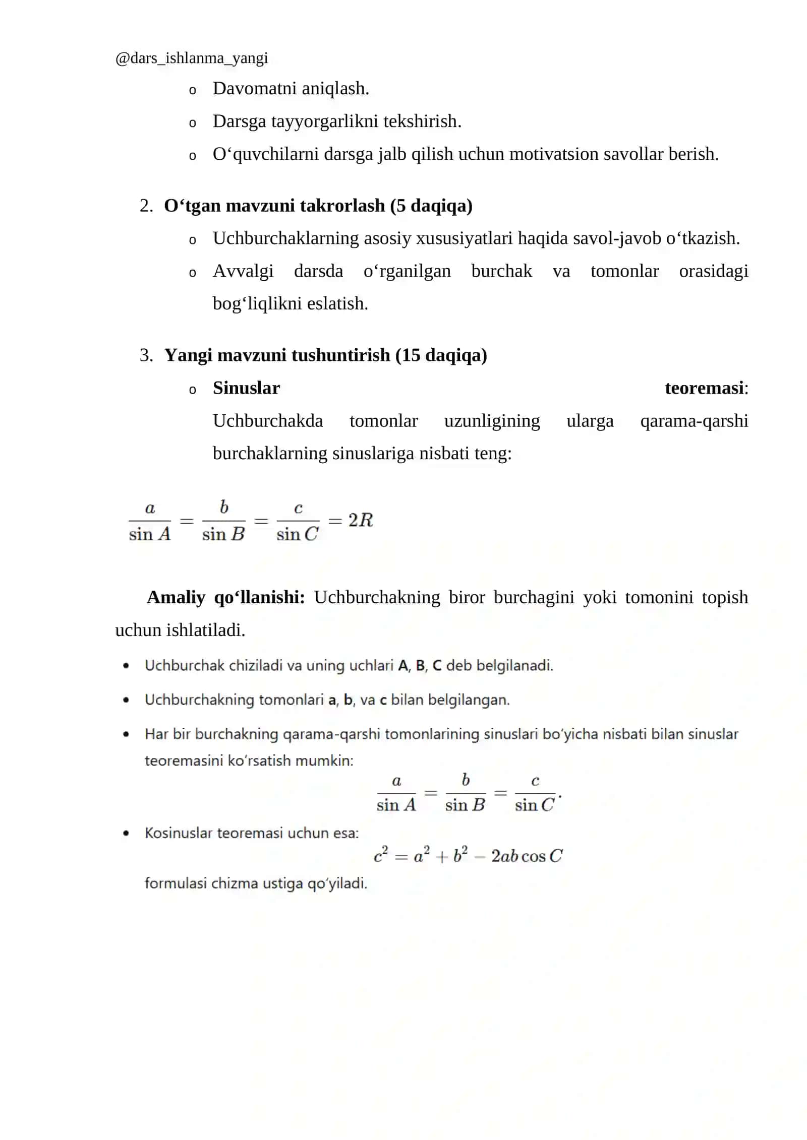 Sinuslar va kosinuslar teoremalarining ba'zi tatbiqlari 4