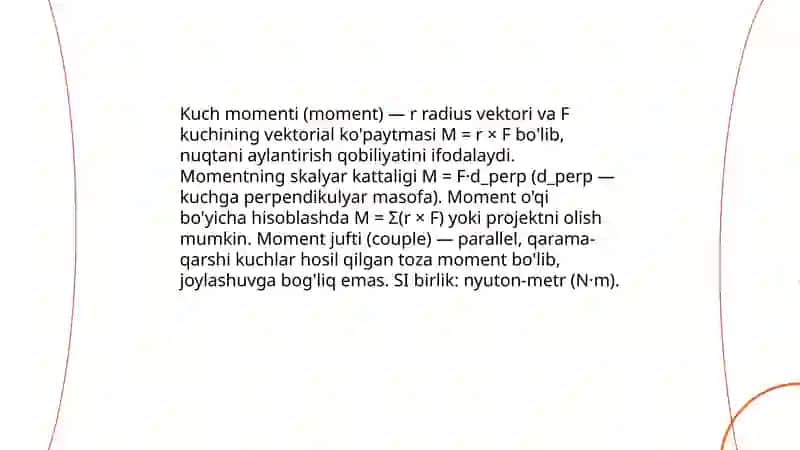 Erkin tana diagrammasi va murakkab tizimlarda kuch momenti 4