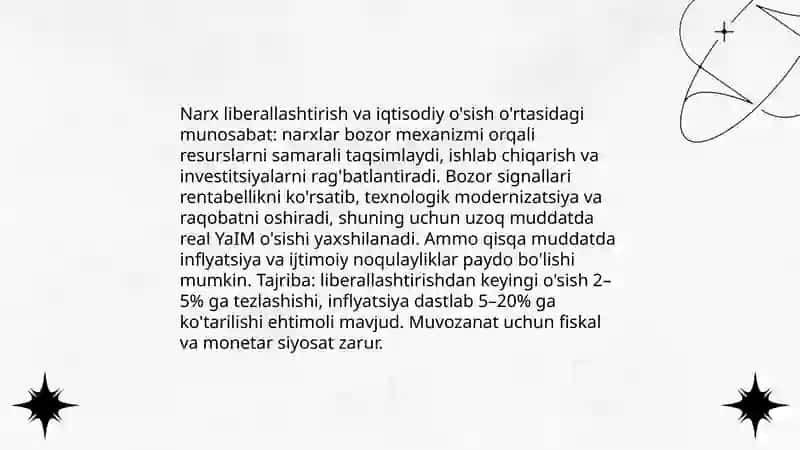 Erkin narx siyosati va iqtisodiy ósish muvozanati 4