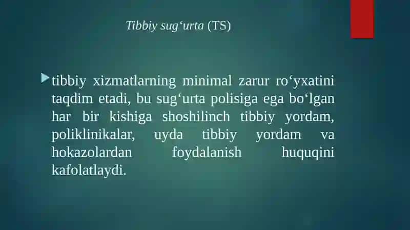 Tibbiy sugu’rta. Mulk sug’urtasi 4