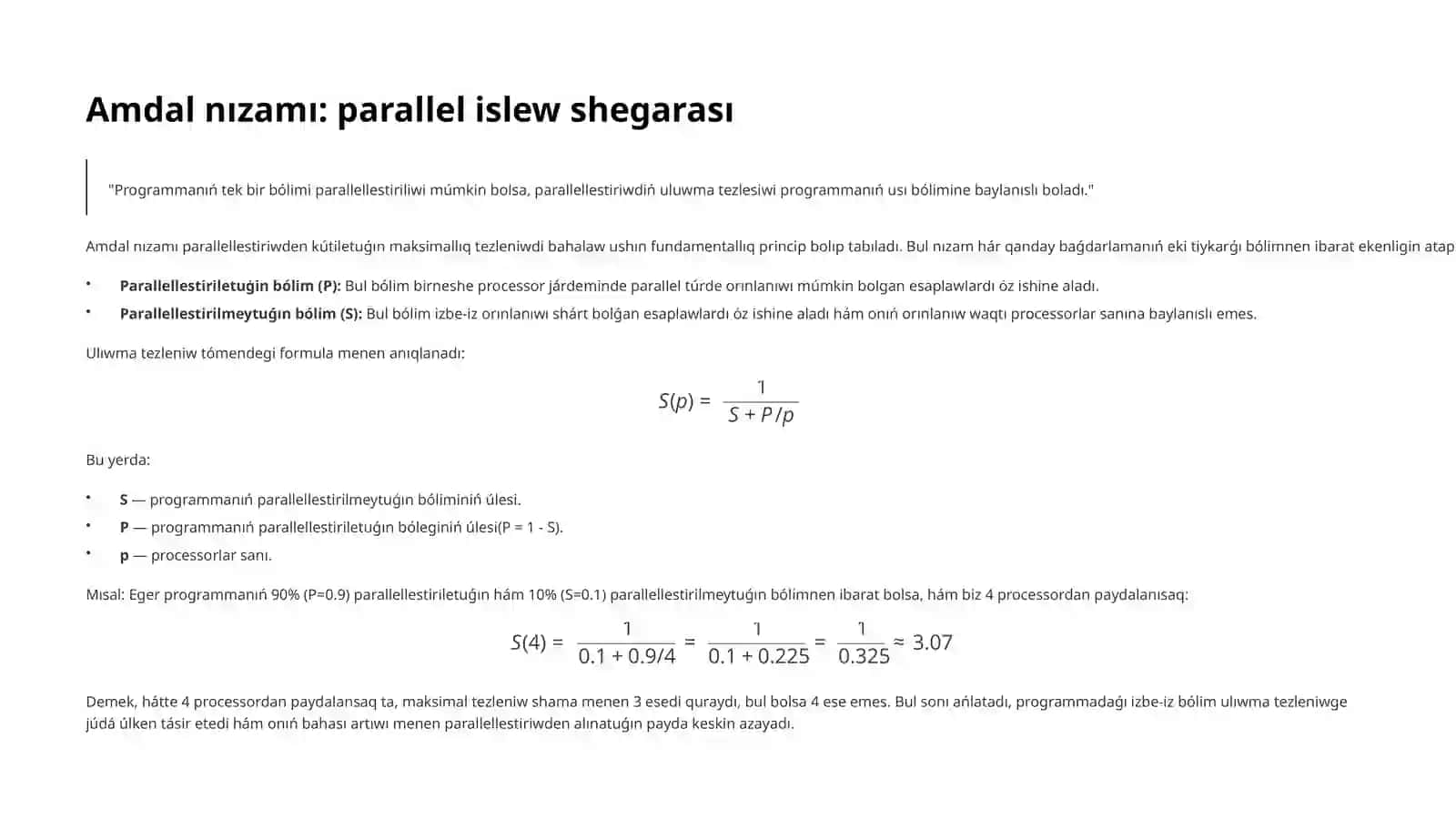 Parallelestiriw – islew beriw tezligin asırıw jolı. 4