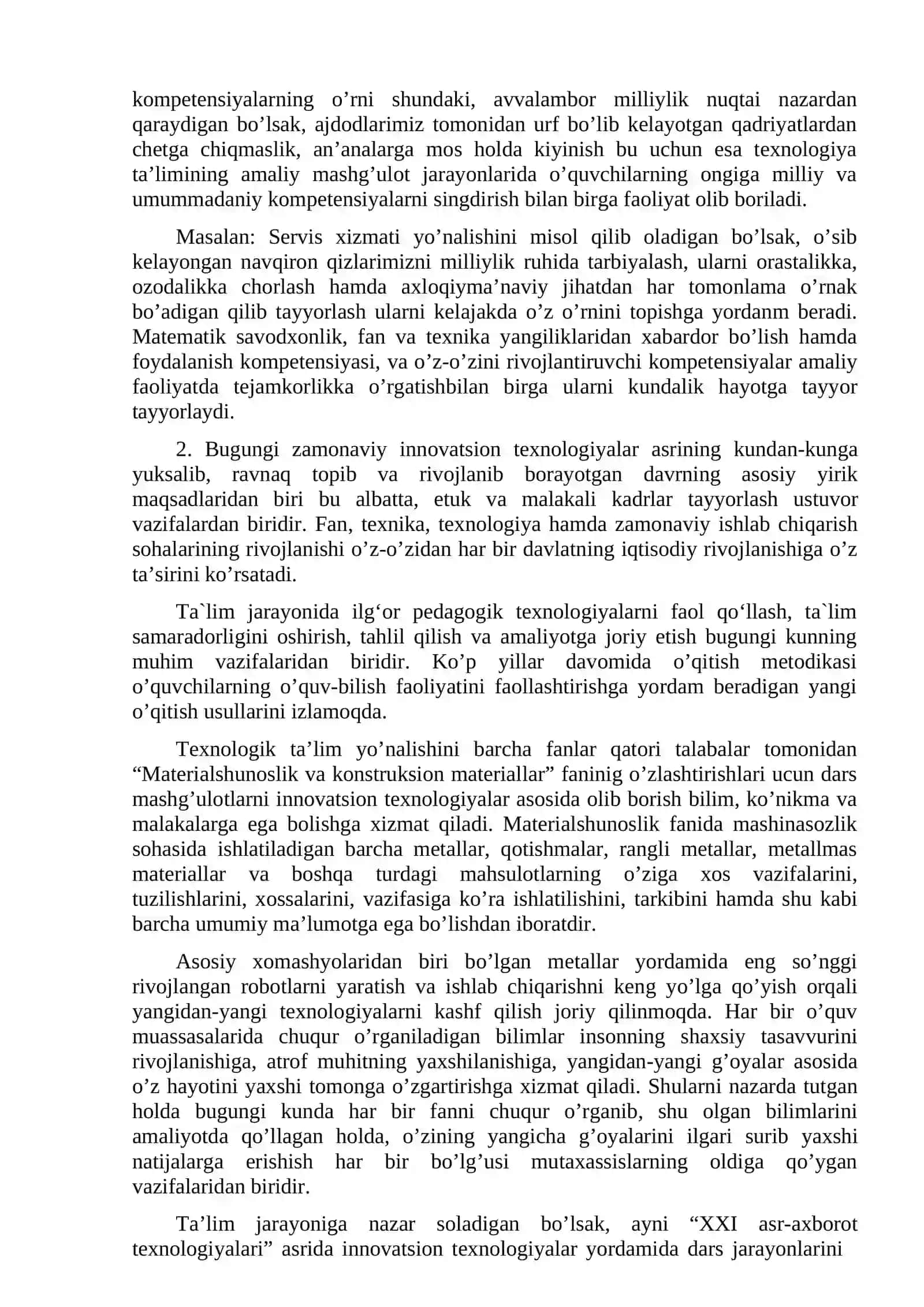 Yo‘nalishlar bo‘yicha materialshunoslik bo‘limini o’qitish metodikasi 4