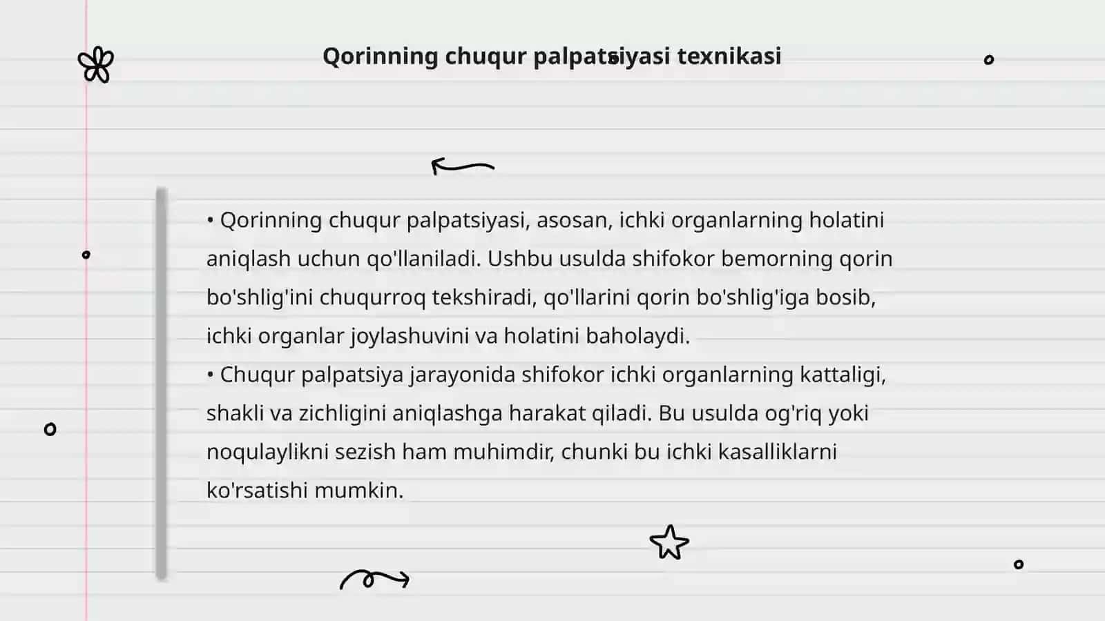 Qorinning yuza va chuqur palpatsiyasi, jigarning palpatsiyasi va perkussiyasi 4