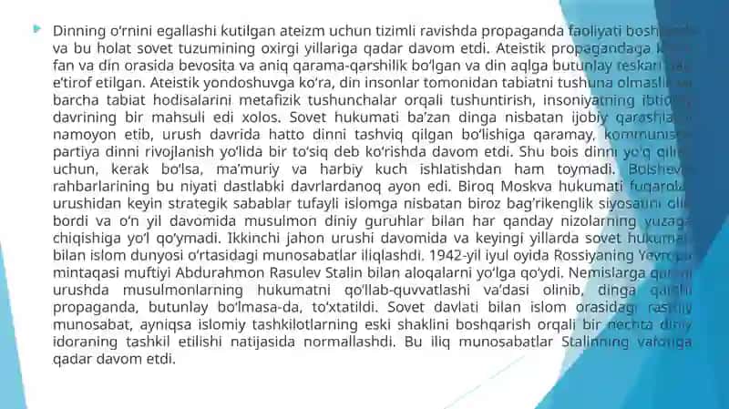 O‘ZBEKISTONDA FAOLIYAT YURITUVCHI DINIY TASHKILOTLAR. ZAMONAVIY DINIY HARAKATLAR VA SEKTALAR. 4