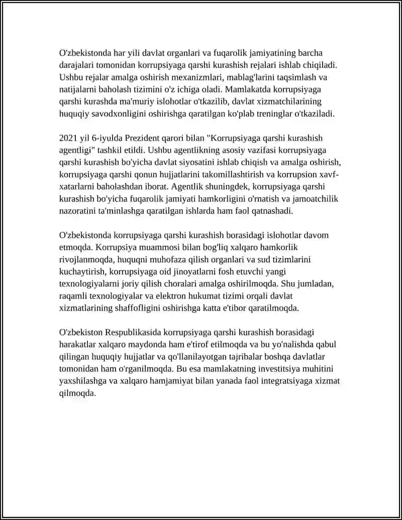 O'zbekistonda korrupsiyaga qarshi kurashish 4