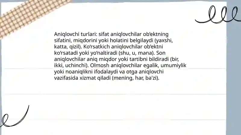 Turkiy tillarda to'ldiruvchi, aniqlovchi va hol 4