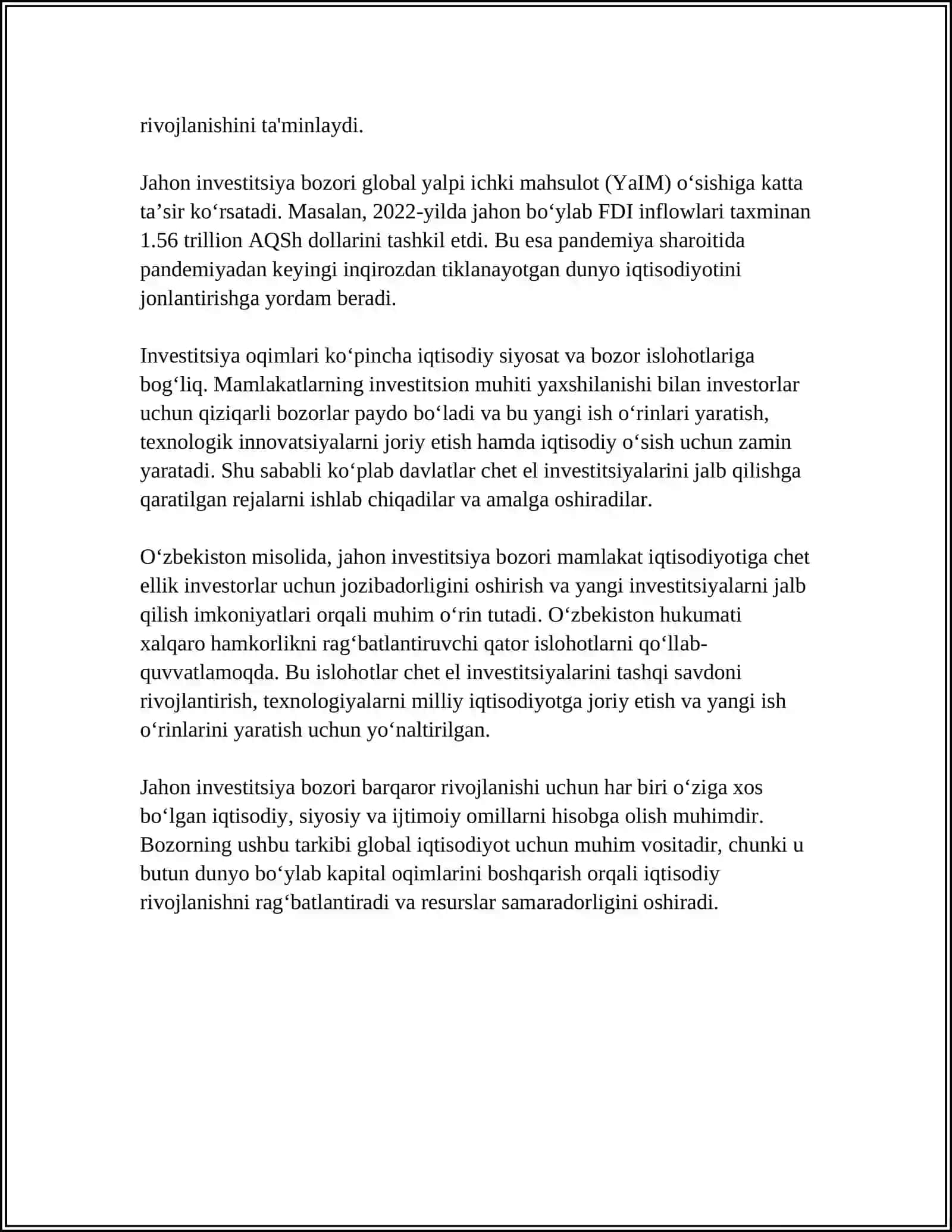 JAHON INVESTITSIYA BOZORI TUSHUNCHASI VA UNING TARKIBI 4