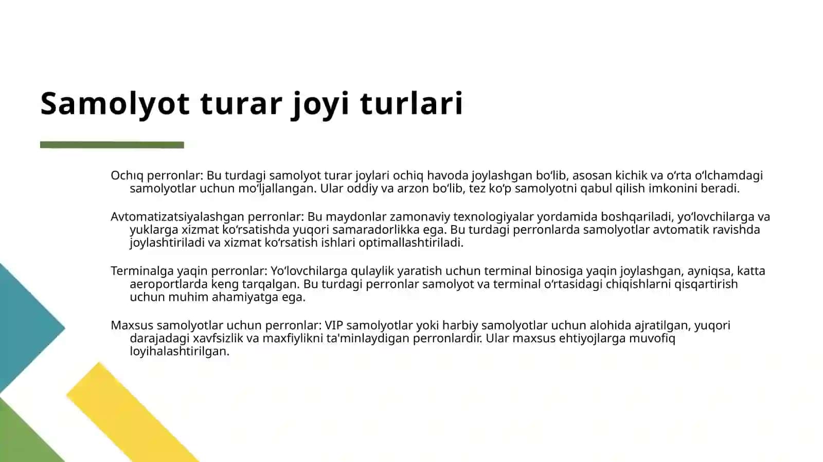 PERRON VA SAMOLYOTLARNI TURAR JOYINI LOYHALASHTIRISH 4