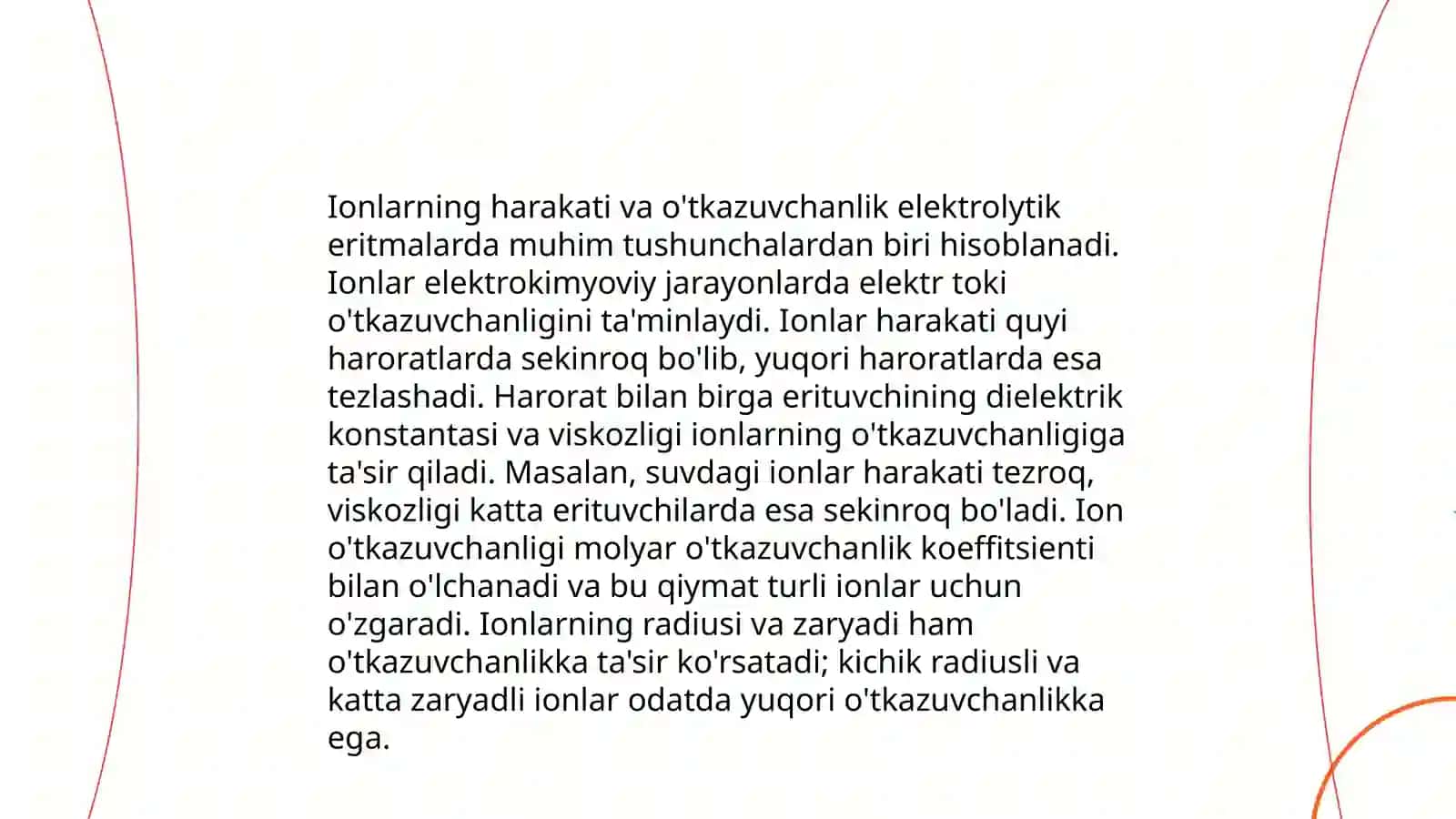 Elektrolit eritmalarining elektrutkazuvchanligi.Elektrodlardagi jarayonlar.Potensiallar hosil boʼlishi. Elektrokimyoviy davolash va diagnostika usullari 4