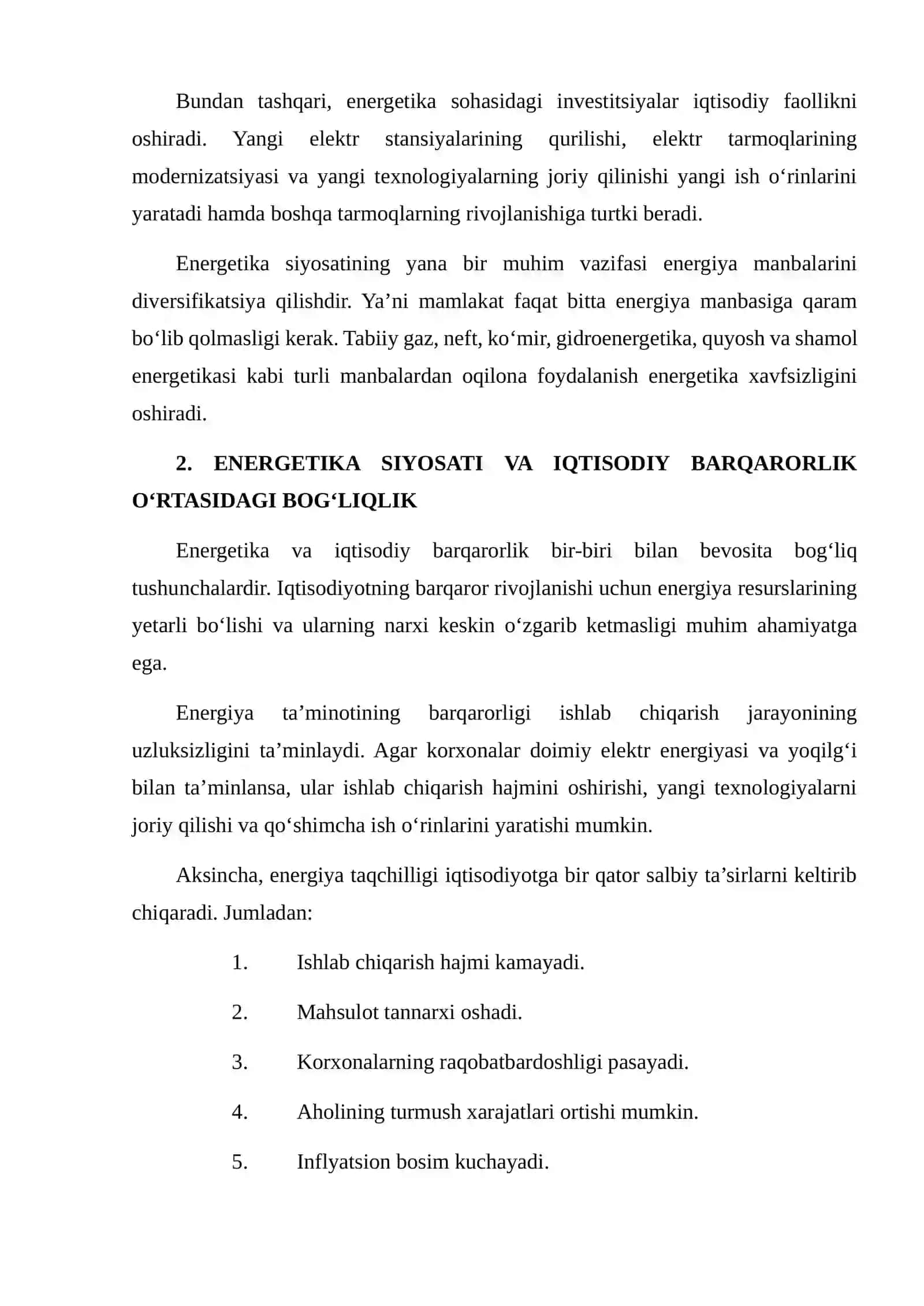 ENERGETIKA SIYOSATI VA IQTISODIY BARQARORLIK. ENERGETIKA BOZORIDAGI ISLOHOTLARNI O'RGANISH 4