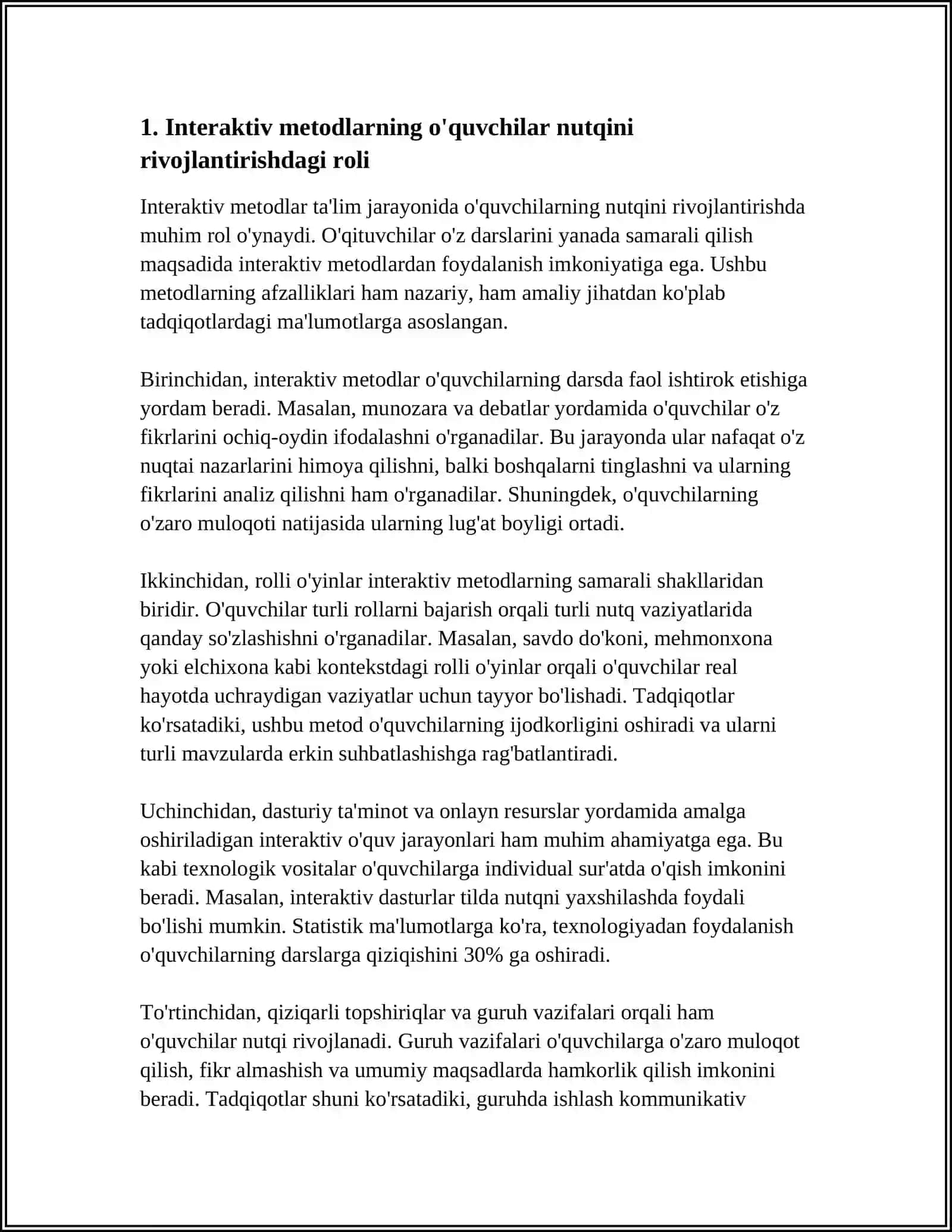 UMUMTAʼLIM MAKTABI OʻQUVCHILARINING OGʻZAKI NUTQINI RIVOJLANTIRISHDA TAʼLIM TEXNOLOGIYALARINING AHAMIYATI 4