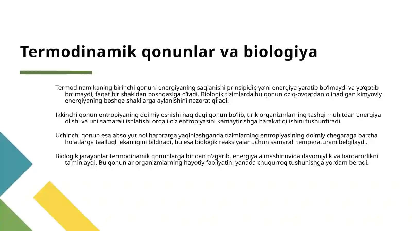 TIRIK ORGANIZMLAR UCHUN TERMODINAMIKA QONUNLARI. TERMOGRAFIYA VA UNING DIAGNOSTIKADA ROLI 4