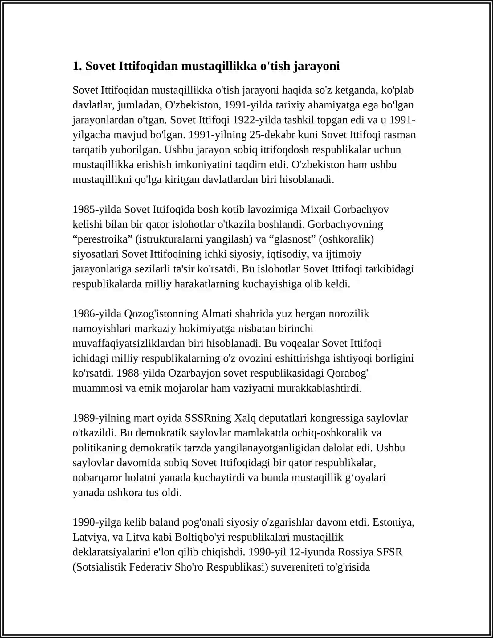 MUSTAQILLIKKA ERISHISH ARAFASIDA O'ZBEKISTONDAGI IJTIMOIY-SIYOSIY JARAYONLAR 4