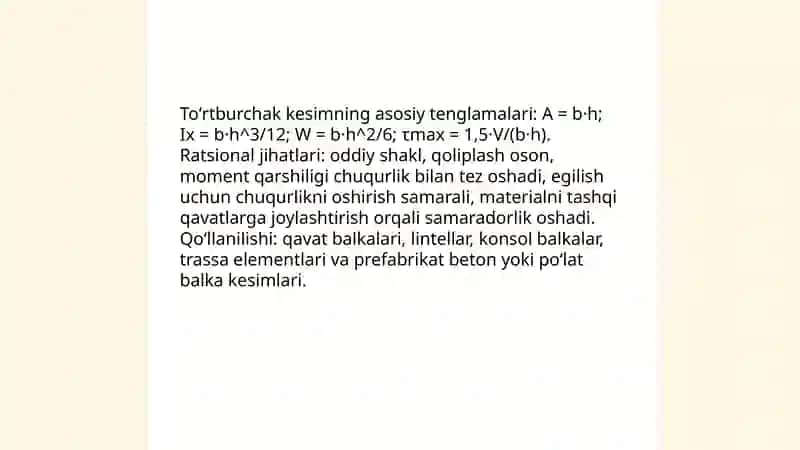 Balka kesimlarining ratsional shakllari 4