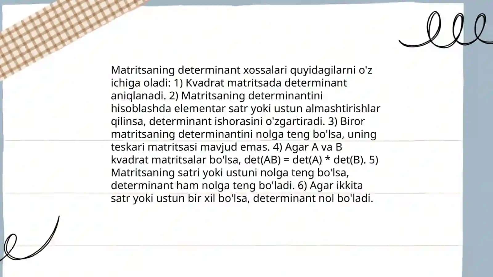 Matritsaning qoʻshimcha xossalari 4