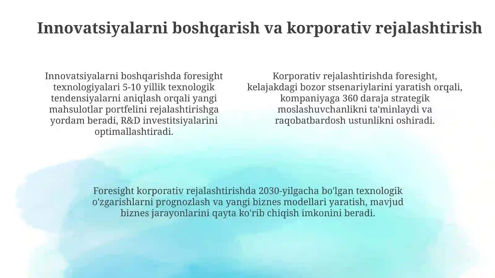 foresight texnologiyalaridan foydalanish sohalari 4