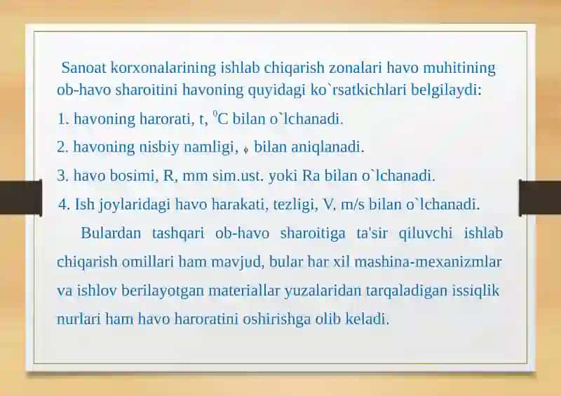 SANOAT KORXONALARIDA MЕHNAT GIGIЕNASI VA ISHLAB CHIQARISH SANITARIYASI 4