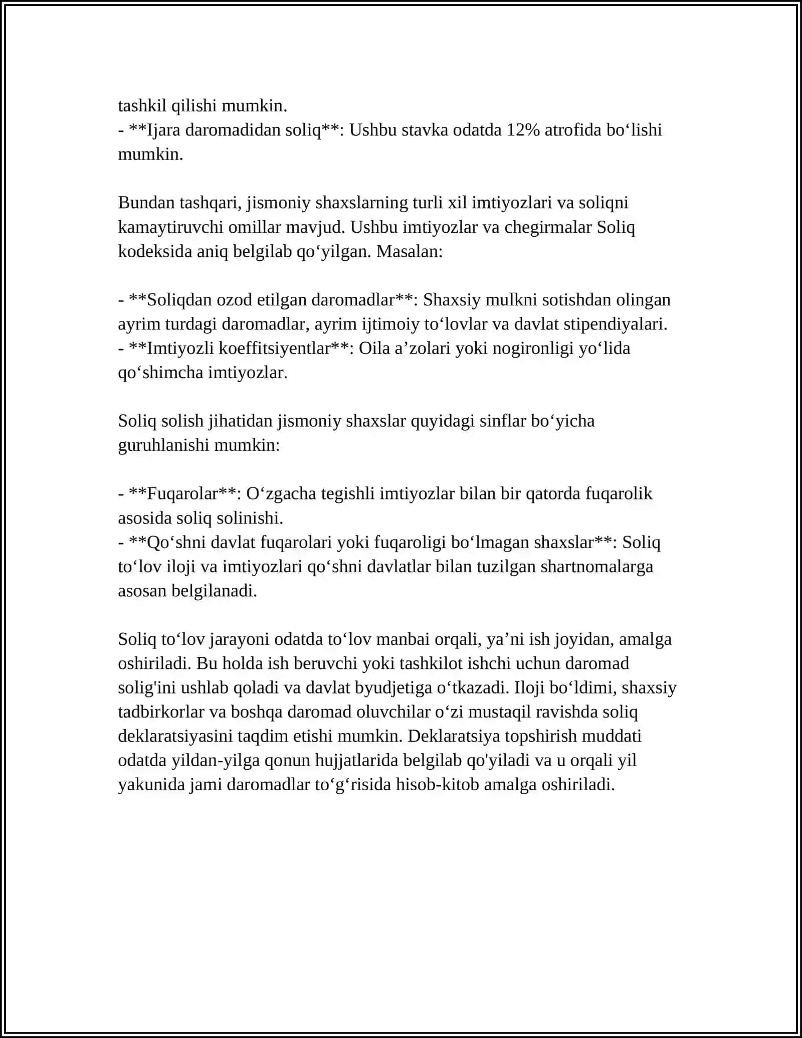 JISMONIY SHAXSLARNING MEHNAT HAQI VA UNGA TENGLASHTIRILGAN SHAKLDA OLADIGAN DAROMADLARINI SOLIQQA TORTISH TARTIBI 4