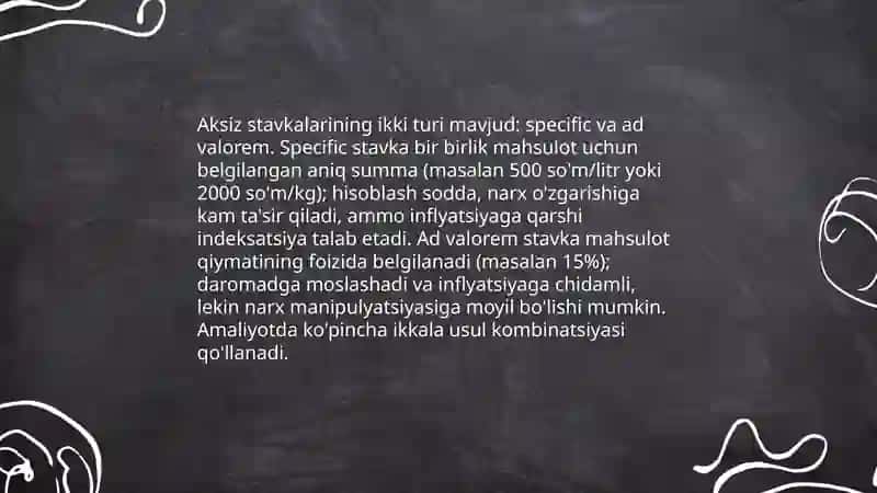 Aksiz solig'i stavkalari va ularning tabaqalanishi, va soliq hisobotini taqdim 4
