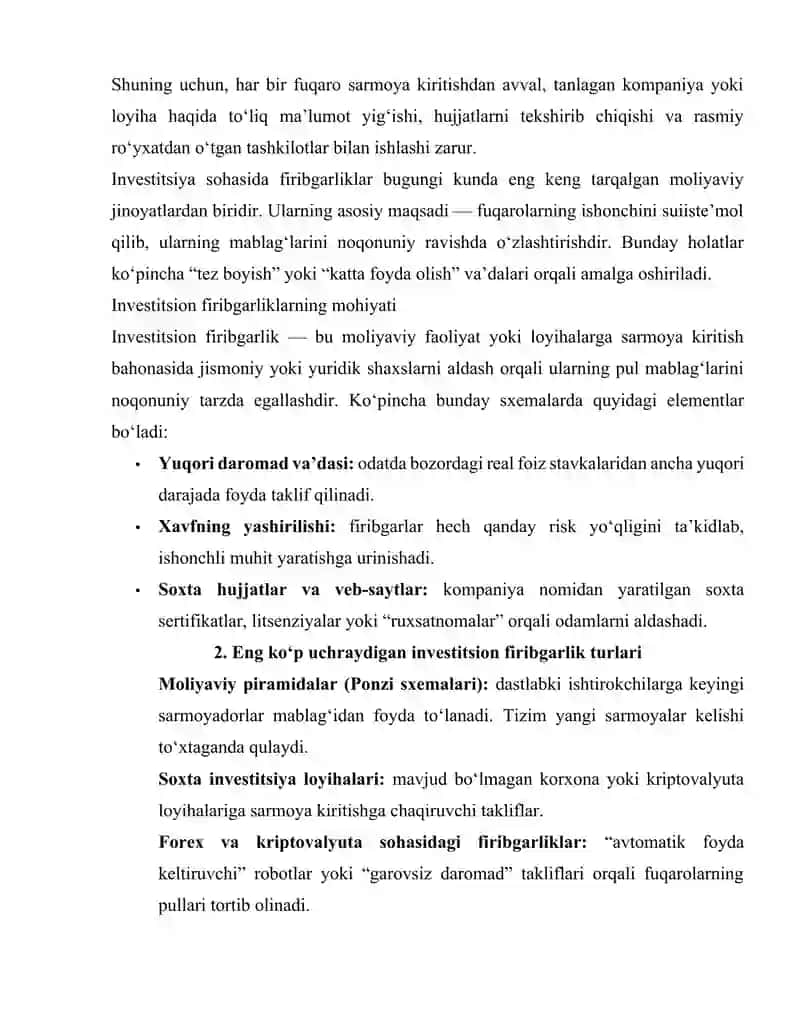Investitsiyalar bilan boʼladigan firibgarliklar. Moliyaviy piramida va uning belgilari 4