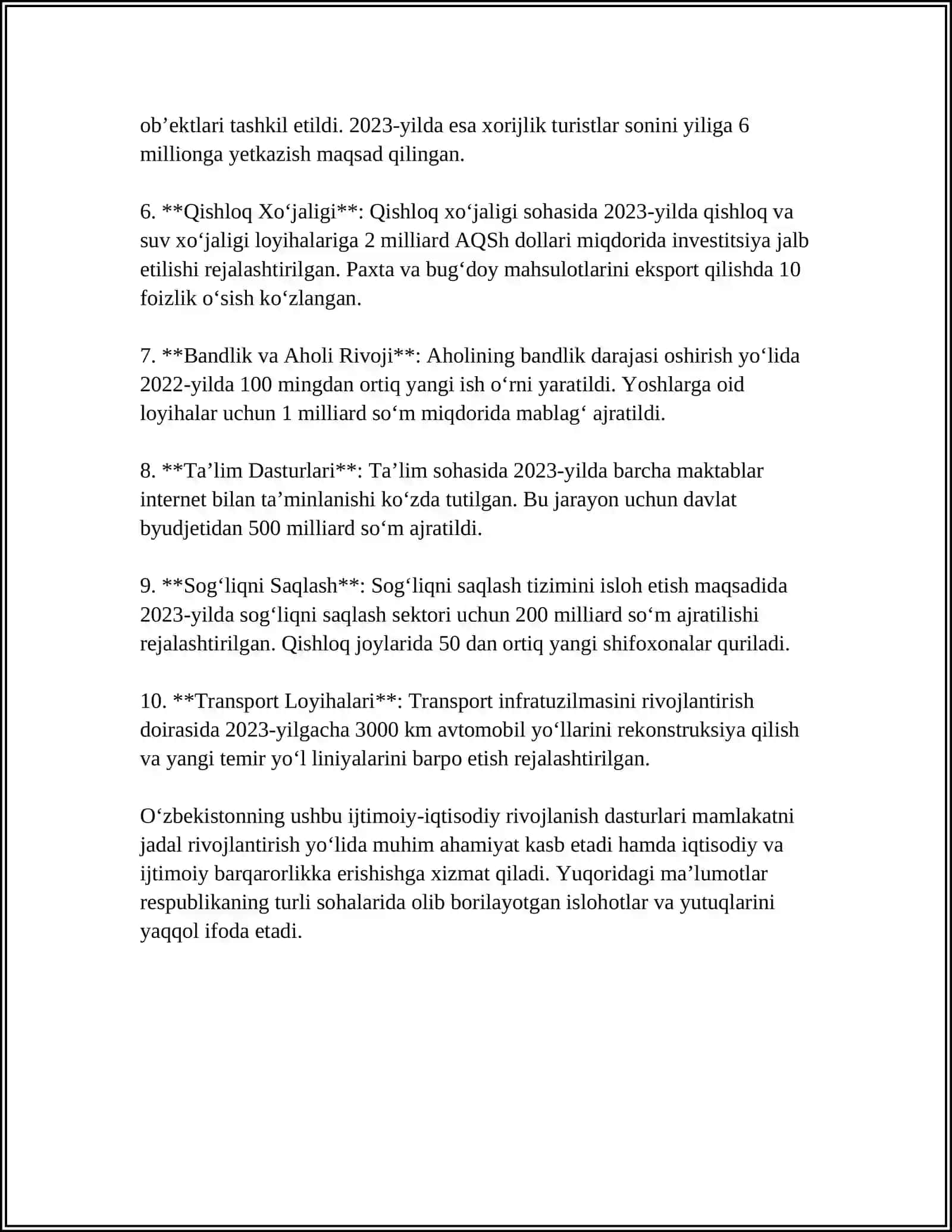 O‘zbekistonning ijtimoiy-iqtisodiy rivojlanish dasturlari 4